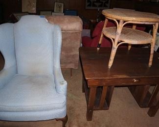 wing chair, table
