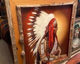 Large 'Sitting Bull' on canvas art. Beautiful wood frame.