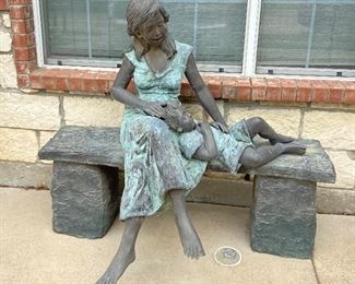 Mother and Child bronze garden sculpture.