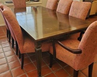 Dining room table comes with
8 chairs
2 extensions
81x44 with one extension
81x59 with two extensions