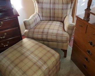 Wing back accent chair with ottoman
39 inches high