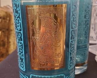 Turquoise and gold Aztec cups