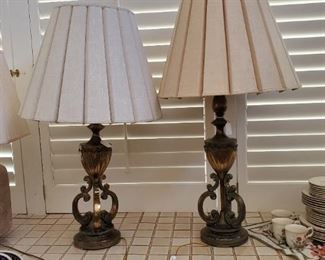 Heavy bronze lamps
Left lamp-38 inches high
Right lamp- 41 inches high