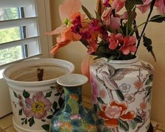 White vase with pink flower- 8 inches
Green vase- 9 inches
White vase with birds-11 inches with stand