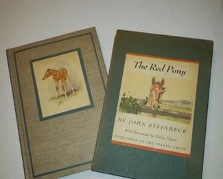 THE RED PONY by John Steinbeck, 1945. Used first illustrated edition, illustrated by Wesley Dennis. Hardcover in great condition in slightly worn original slip case, The Viking Press $1,200.00. Bound in publisher's cloth, boards are crisp, no markings on pages