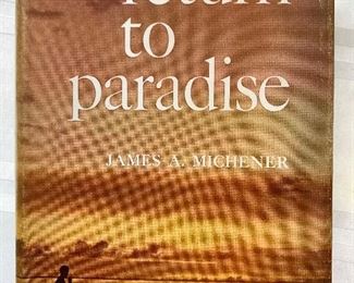 Return to Paradise by James A. Michener, Random House, 1951. First edition. Used, good condition,  kind in beige cloth with title stamped in racing-car green title on spine. Dust jacket edges show wear. $95