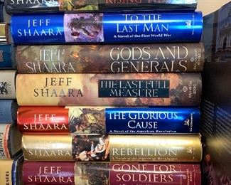 Jeff Shaara: The Smoke at Dawn, Civil War Battlefields, The Rising Tide, To the Last Man, Gods and Generals, The Last Full Measure, The Glorous Cause, Rise to Rebellion, Gone for Soldiers, The Steel Wave, No Less Than Victory, Killer Angels. First editions, good condition.