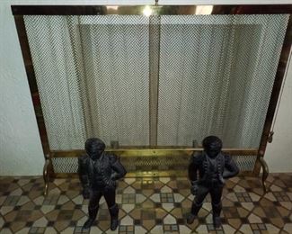 Fireplace screen with 2 cast iron men holding it