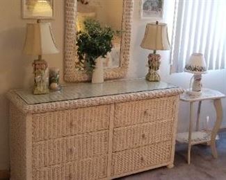 Nice quality wicker dresser with mirror