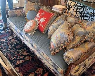 Canape - Sofa Blue silk with Pillows Louis XV Style
