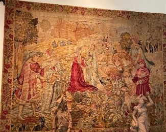 tapestry  appx.  6 x 8 Medieval scene French Gothic Style 19th century - (The silver tray is sold) 