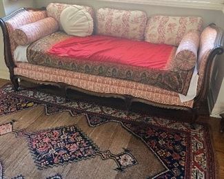 French Sofa - Canape - please note the sofa does not have stains - it was covered in blankets to protect it -  but the top cushion is muslin colored, which we happily discovered yesterday! 