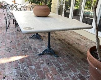 Large Travertine Cafe Table - I have cleaned the table top and the spot on the right has mostly come off - it may need a bit more sanding! 