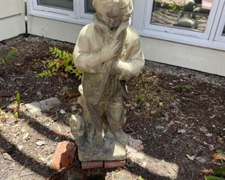 Garden sculpture - 19th century French outdoor carved weathered stone young man circa 1880