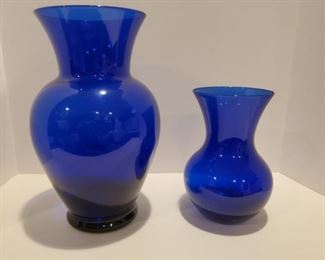 Indiana Cobalt Blue Blown Glass Vases - Vintage 