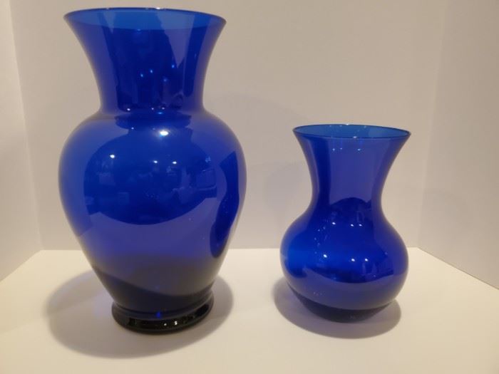 Indiana Cobalt Blue Blown Glass Vases - Vintage