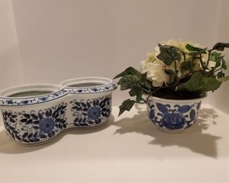 Blue/White Ceramic Planters (4", 3")