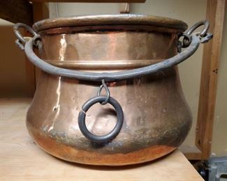 French Copper Cauldron with Wrought Iron Handles 