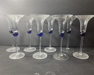 8 Amaris by Nachtman Clear Glass 8" Candle Holders with Cobalt Blue Detailing 