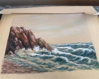 72 - After Winslow Homer, Coastal Cliff Scene Painting After Winslow Homer, coastal cliff water color and gouache on soft board paper, 12" x 16", Frame measures 24.75" x 20.75". Signed Winslow Homer.
