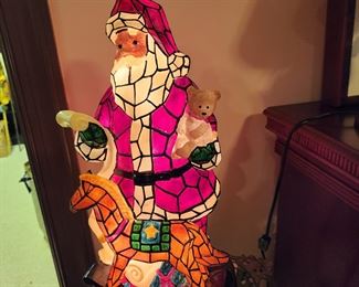 Stained Glass Santa Lamp