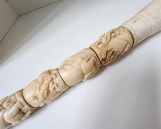 Vintage Carved Bone Handle Calligraphy Brushes