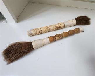 Vintage Carved Bone Handle Calligraphy Brushes