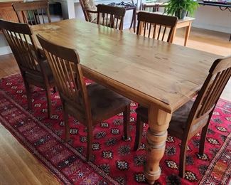 Farmhouse Style Table and Hand Knotted Rug