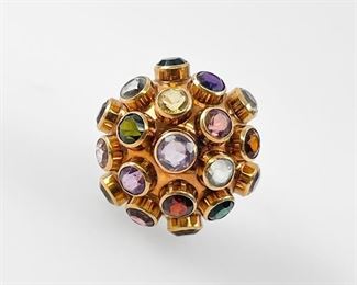 Fine 18K Yellow Gold Multi-Gemstone Multi Colored Dome Ring Size 6.25 