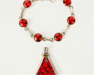Fine 950 Silver Huayruro Seed MCM Style Pendant & Matching 7" Bracelet