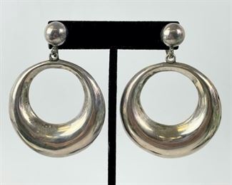 Fine MPN Mexico Sterling Silver Modernist Oversized Screwback Earring Hoops, 23 Grams