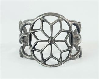 Fine Native American Navajo Sterling Silver Sandcast Reticulated Cuff Bracelet, 59 Grams