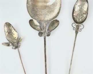 215 Grams Fine Peruvian Sterling Silver Hammered Leaf Spoons