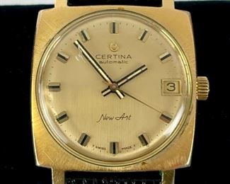 Vintage Certina New Art Gold Plated Automatic Wristwatch MCM Modern Style