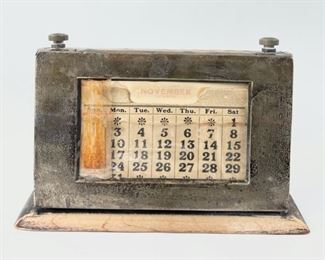Antique Art Deco Sterling Silver Overlay Desk Perpetual Calendar