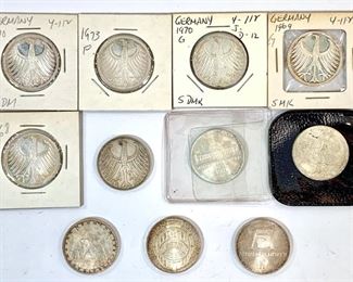 Germany 1951-1973 5 Deutsche Mark & 1971-1978 Non-Circulating Commemorative 5 Deutsche Mark Silver Coins - Includes a total of 11 German 5 Marks struck in 11.2g of .625 Silver each. Six are regular circulation issues with the earliest being a first year of issue from 1951 and the las test being a 1973. The other five coins are non-circulating commemorative issues ranging from 1971-1978.