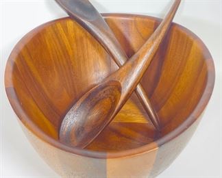 NAMBe MCM MID CENTURY MODERN MCM WOODEN SALAD BOWL WITH MCM SPOONS