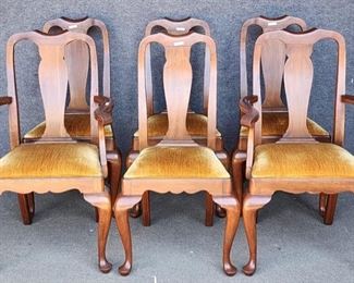 20th Century Henkel Harris Virginia Galleries Style 109A - 6 Queen Anne Style Dining Chairs Wild Cherry