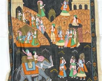 Original Indian Mughal Painting on Fabric. Unknown Artist 