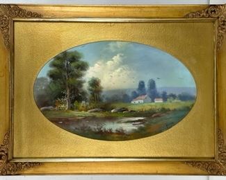 Original Vintage Pastel Drawing on Paper. Initialed Fancy Gilt Framed