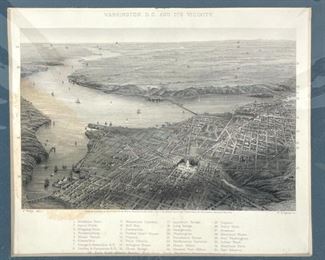 Antique J Wells and W Ridgway Engraving Titled Washington DC and ItÕs Vicinity. Dated 1862. 