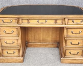 20th Century Sligh Lowry Holland Half Moon Leather Top Desk 9 Drawer