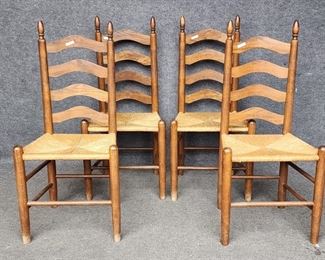 Vintage Ladder Back Rush Seat Side Chairs 