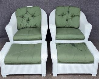 Pair Lloyd Flanders Wicker Swivel Arm Chairs & Ottomans