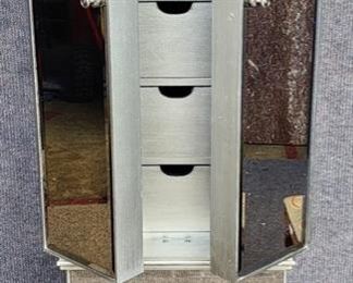 20th Century Mirrored 2 Door 2 Drawer Jewelry Chest