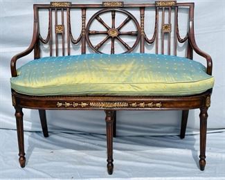 20th C Fantastic Cane Seat Settee Silk Down filled Cushion After George Hepplewhite 