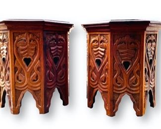 Pair Vintage Hand Carved Middle Eastern Side Tables 