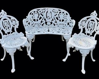 Vintage Fancy 3 pc iron settee and side chairs Garden Patio 