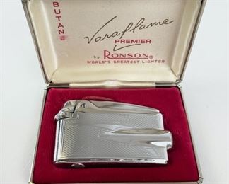 Vintage Art DECo MCM Varaflame Premier By Ronson Lighter W/ Case New Old Stock