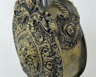 Antique 19th C Russian Ornate Putti Cherub Repousse Powder Flask 